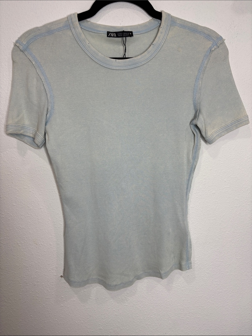 Zara Pale Blue Ribbed Short Sleeve Tee